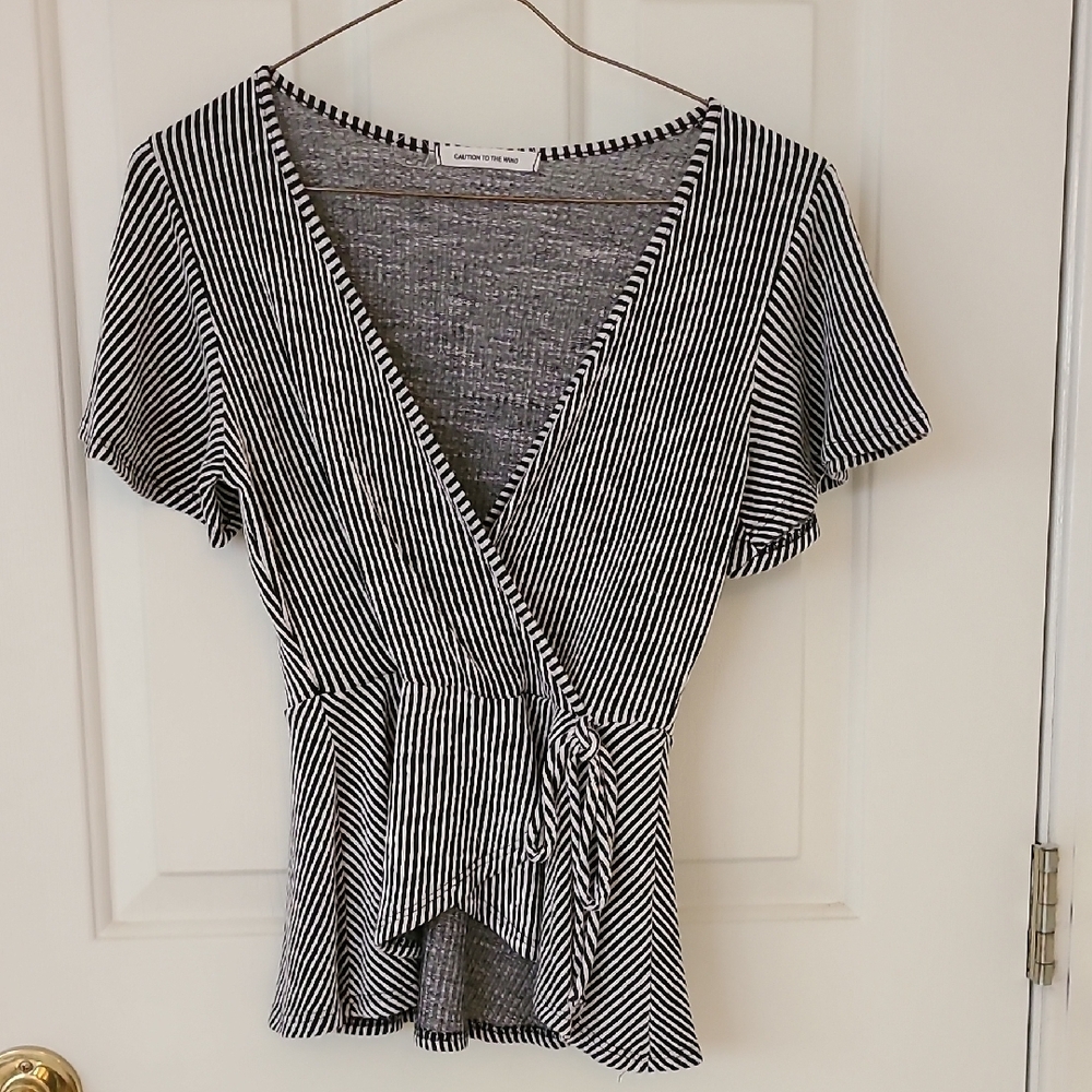 Black and White Wrap Peplum Top